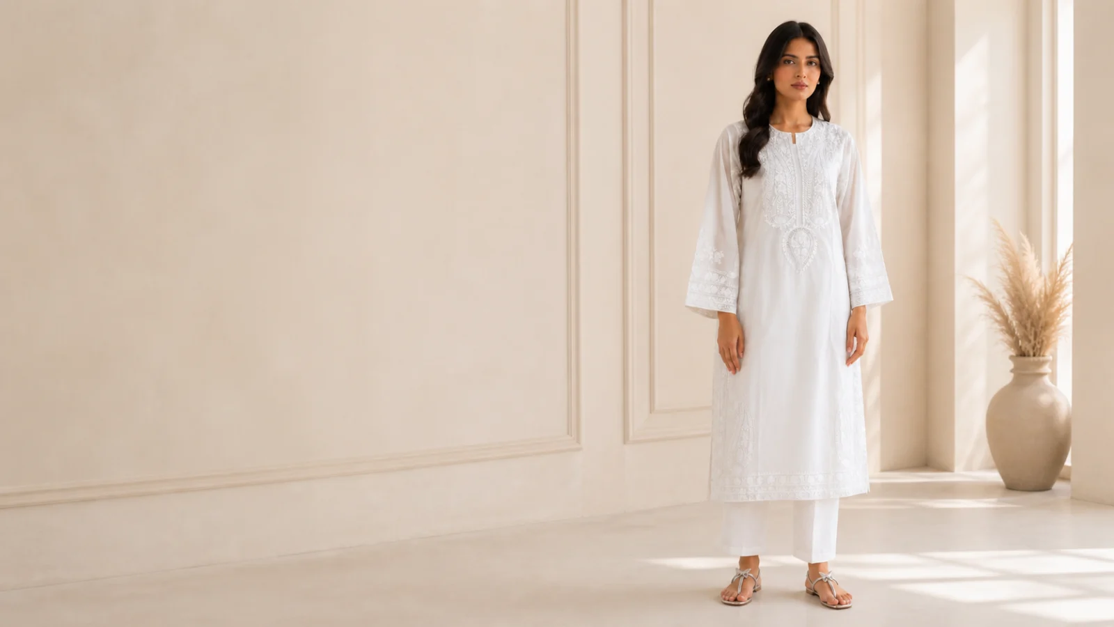 White Embroidered Lawn two-piece suit