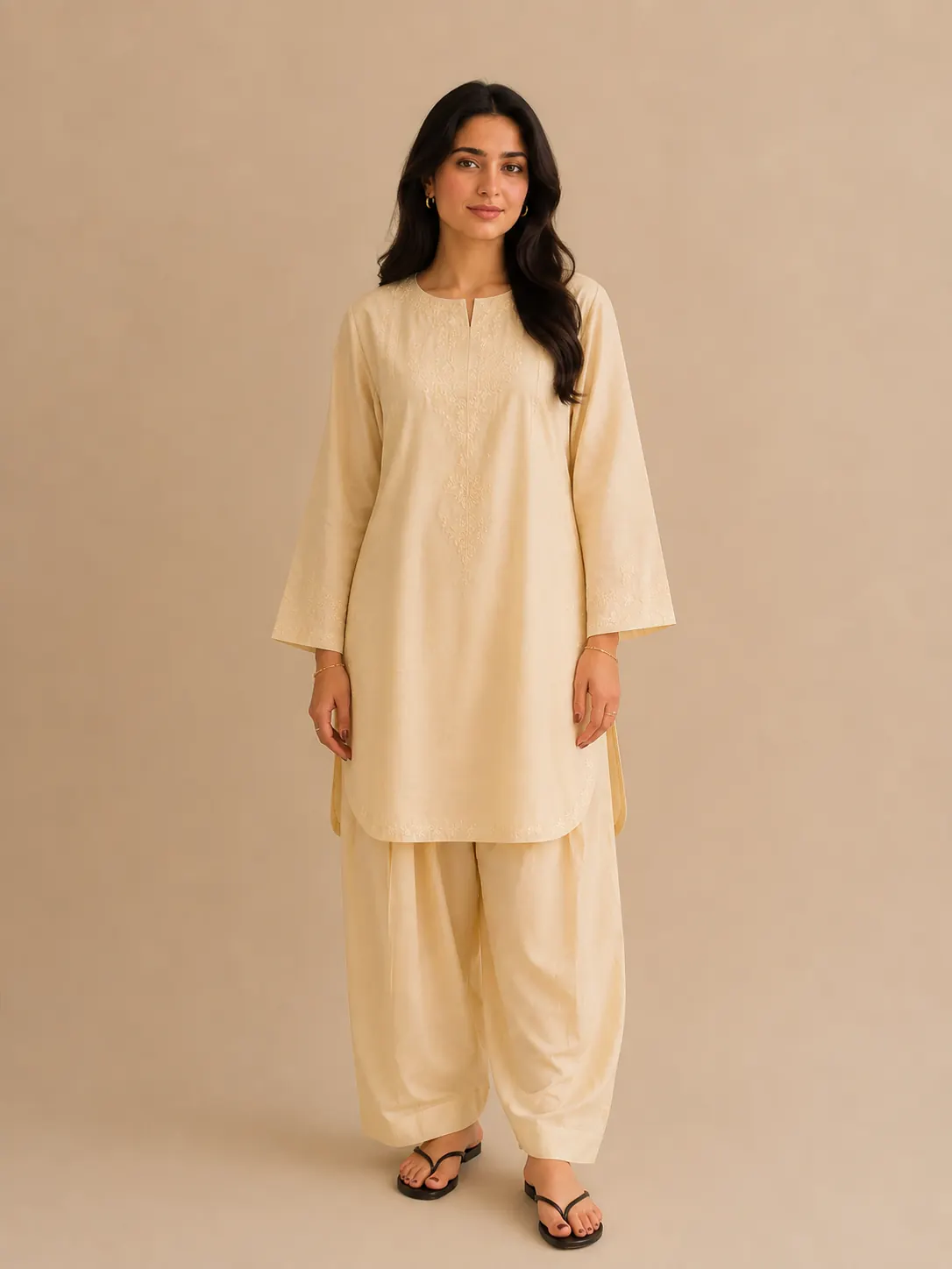 Ivory Embroidered 2-Piece Farshi Set