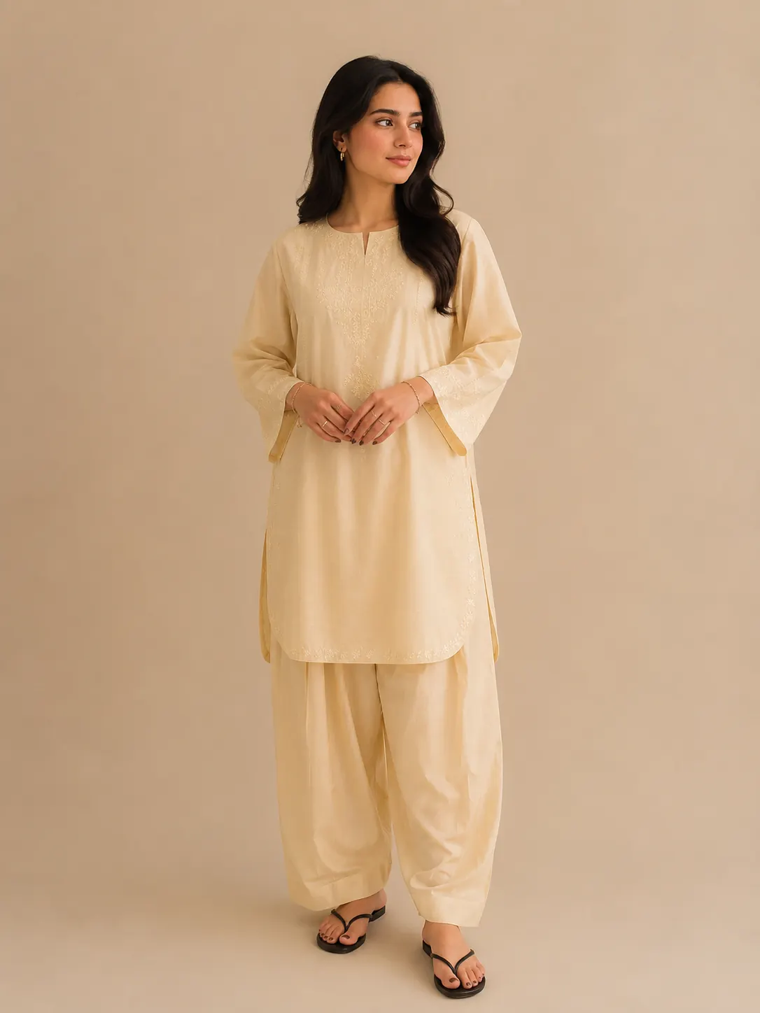 Ivory Embroidered 2-Piece Farshi Set - Image 2
