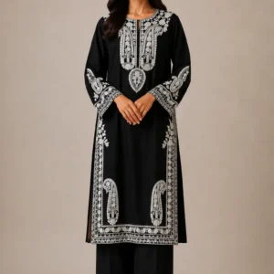 Black Threadwork Embroidered 2-Piece Suit – main front view
