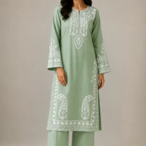Light Green Embroidered 2-Piece Suit – full front view