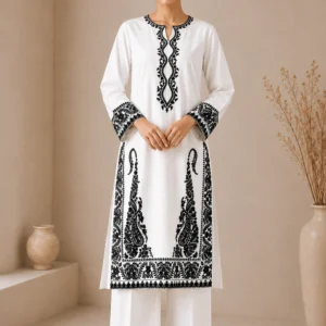 Monochrome Elegance Embroidered Suit – main front view