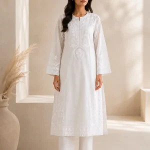 White Embroidered Lawn 2-Piece Suit – Front
