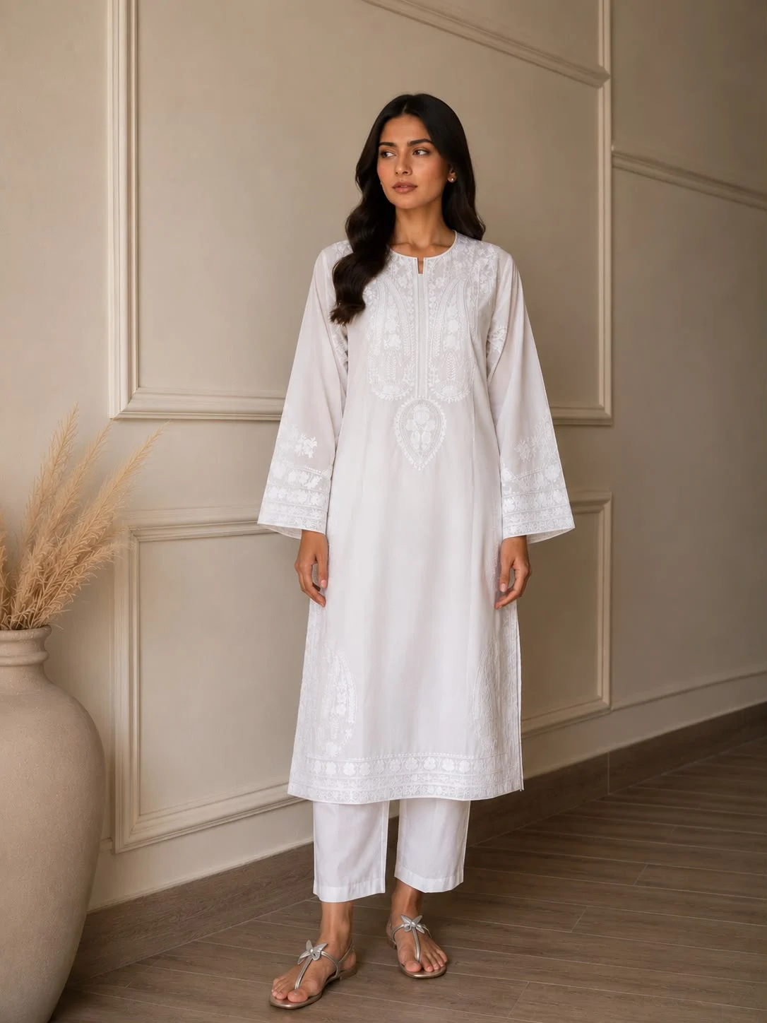 White Embroidered Lawn 2-Piece Suit – Full Look
